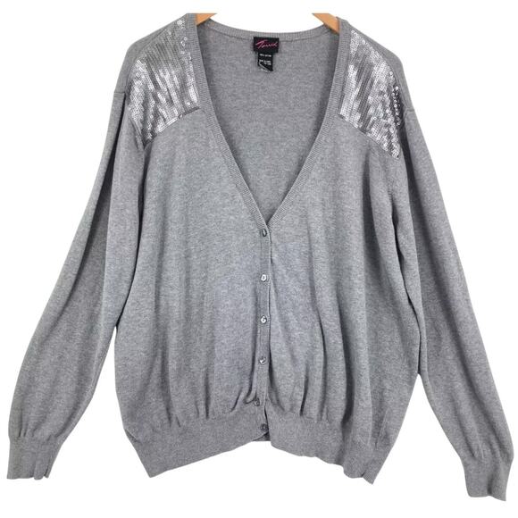Torrid Cardigan Plus 2X Gray Sequined Accent Button Up Long Sleeves Sweater - Picture 1 of 9
